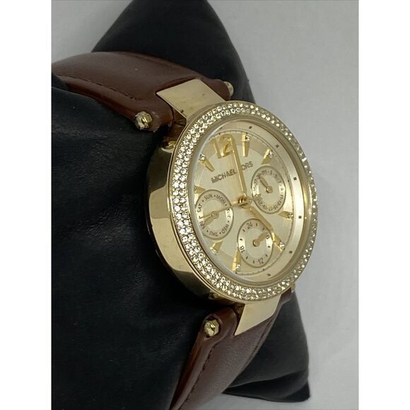 Michael Kors MK6351 Women's Brown Leather Analog Gold Dial Quartz Watch WO659 - Picture 5 of 12